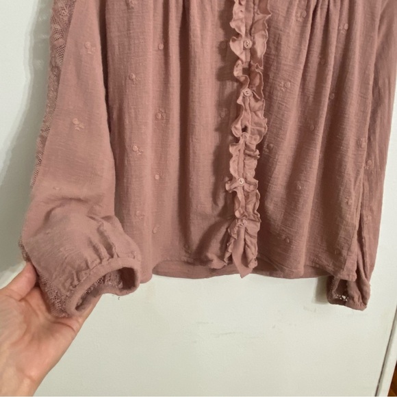 Anthropologie Stephanie Lace Pink Ruffle Lace Blouse Women's 4 Peasant Boho Top - Picture 6 of 13